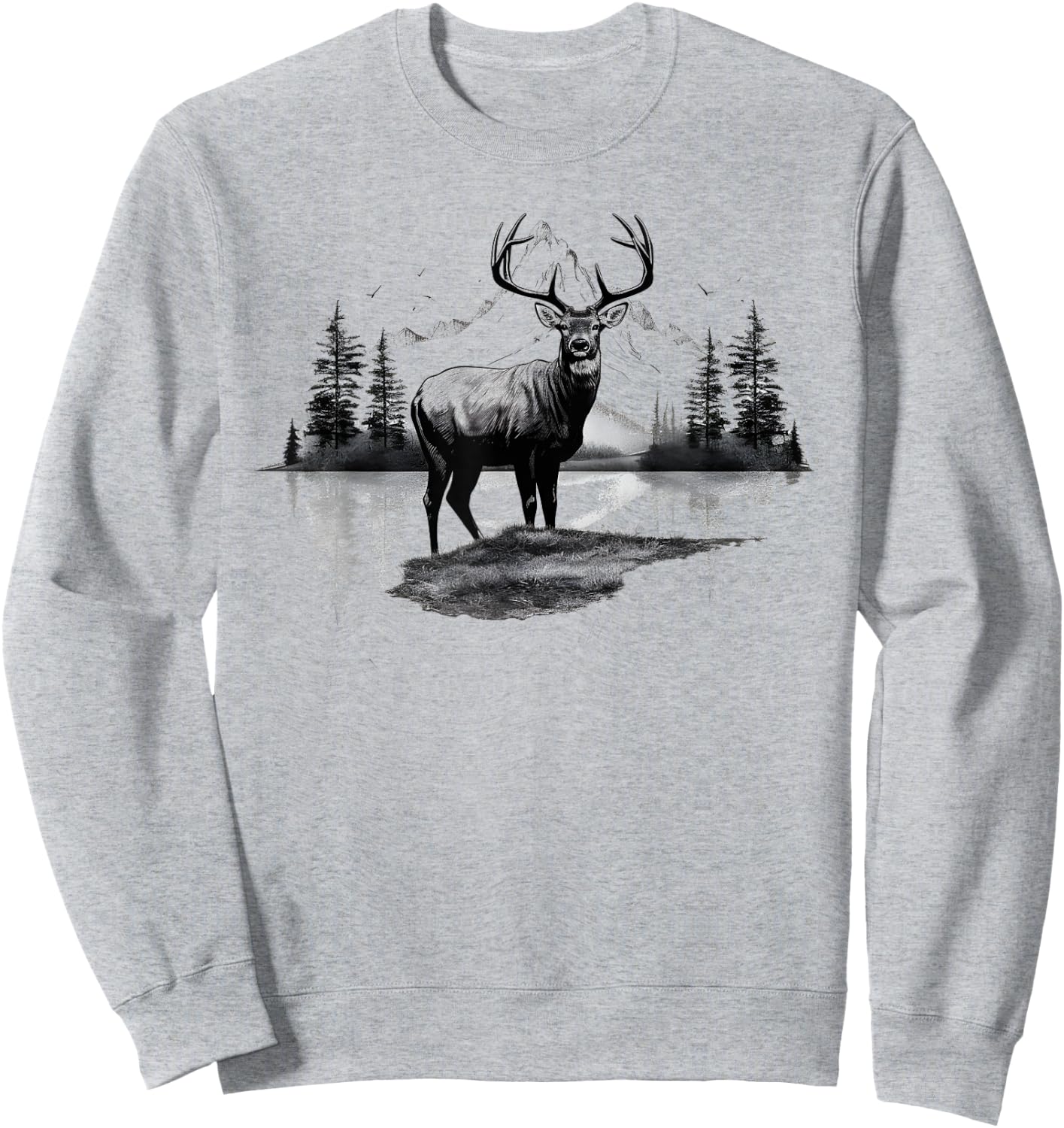 Buck Deer Stag Nature Landscape Art Portrait Vintage Graphic Sweatshirt - Sweatshirt | Ash