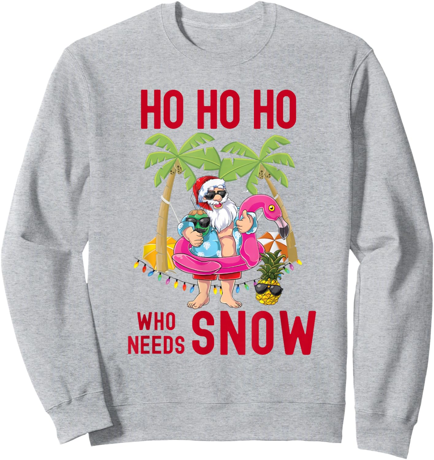 Christmas Palm Tree Santa Surfing Summer Beach Vacation Sweatshirt - Sweatshirt | Ash