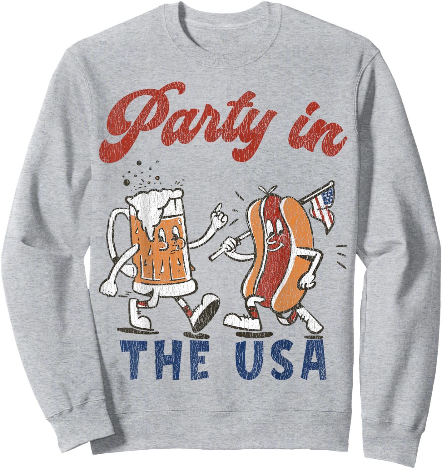 Retro Party In The USA Beer Hot Dog Lover Funny 4th Of July Men Sweatshirt - Sweatshirt | Ash