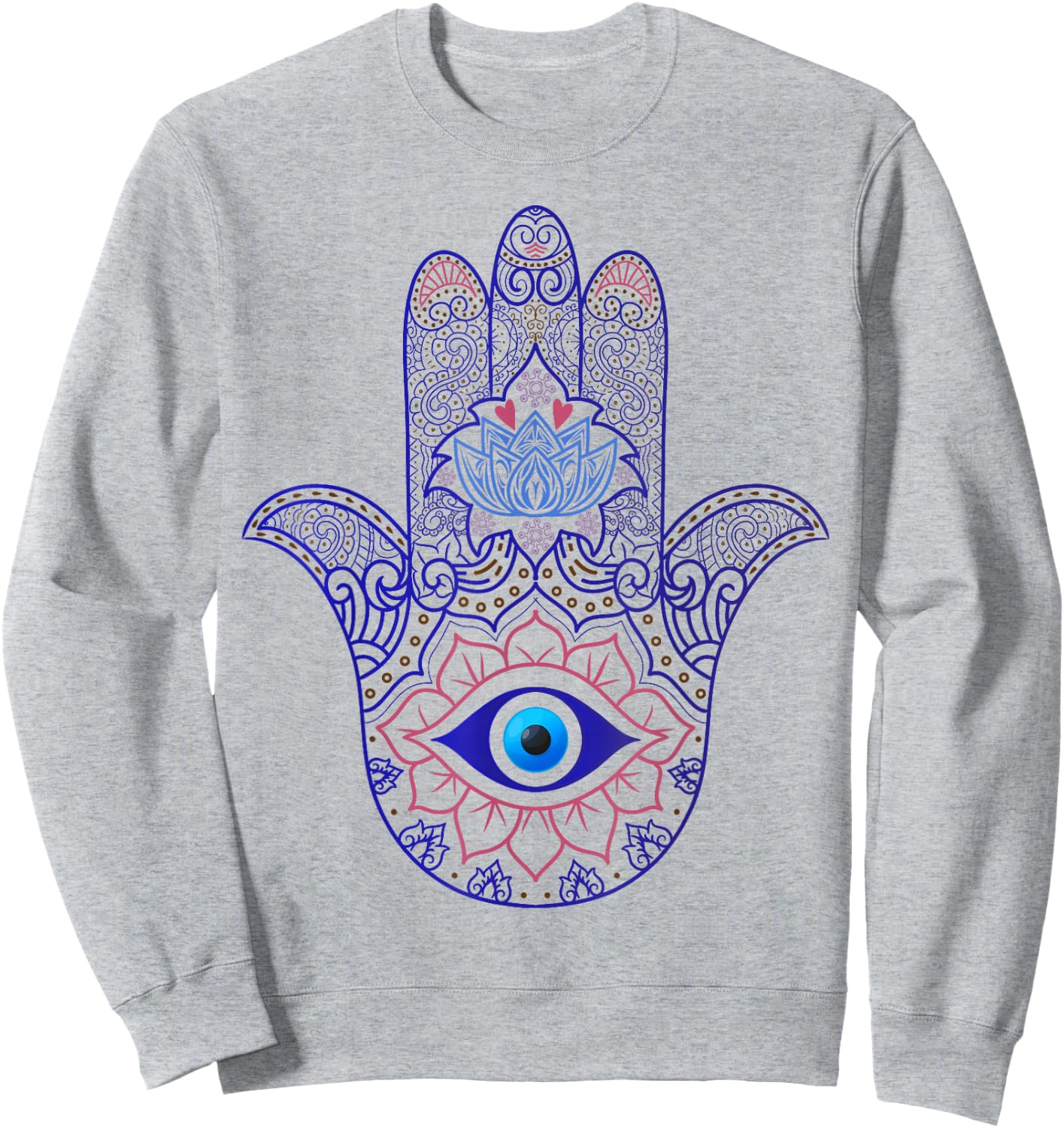 Hamsa Hand Blue Evil Eye Yoga - Spiritual Symbol Ornament Sweatshirt - Sweatshirt | Ash