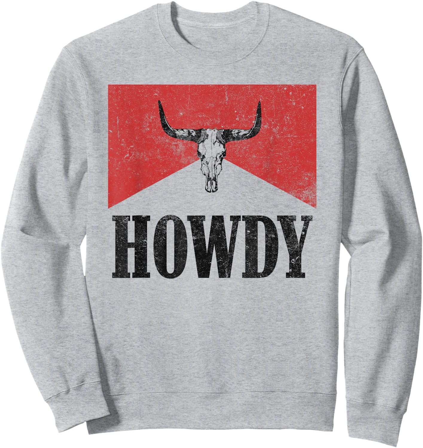 Vintage Bull Skull Hey There Howdy Western Country Cowgirl Sweatshirt - Sweatshirt | Ash