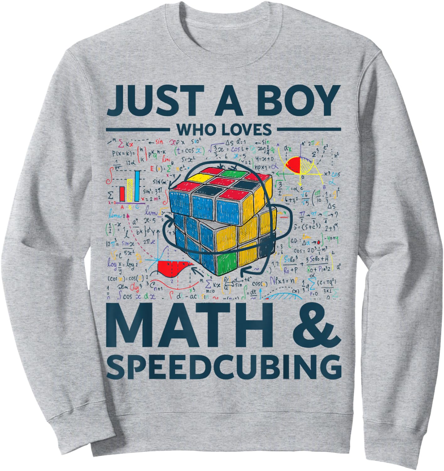 Just A Boy Who Loves Math And Puzzle Cube Funny Puzzle Cube Sweatshirt - Sweatshirt | Ash