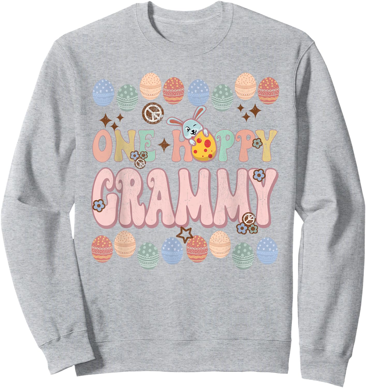 Happy Easter One Hoppy Grammy Funny Groovy Retro Vintage Sweatshirt - Sweatshirt | Ash