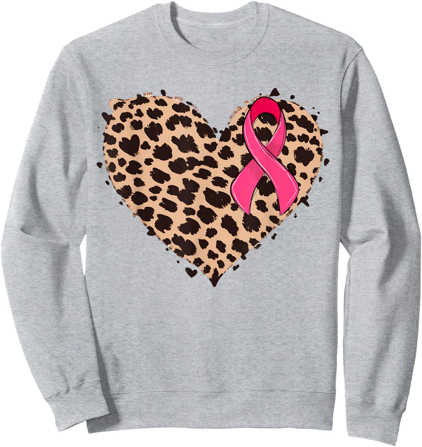 Breast cancer Pink ribbon Cheetah Leopard Heart Print Sweatshirt - Sweatshirt | Ash