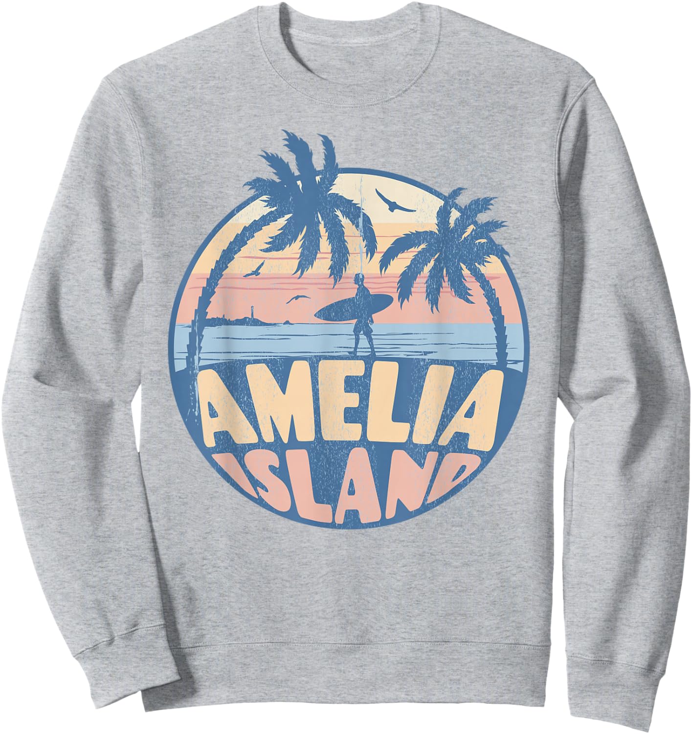 Amelia Island Florida Beach Surf Summer Vacation Vintage Sweatshirt - Sweatshirt | Ash