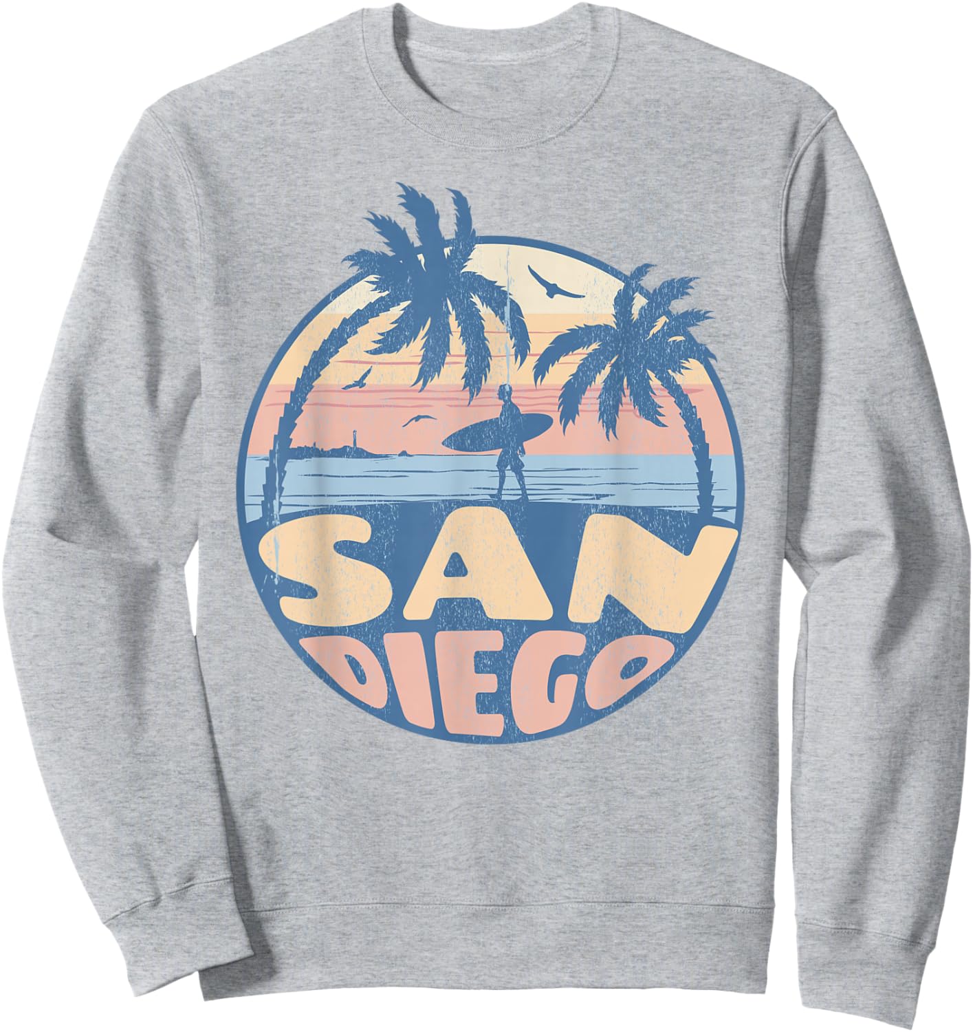 San Diego California Beach Surf Summer Vacation Vintage Sweatshirt - Sweatshirt | Ash