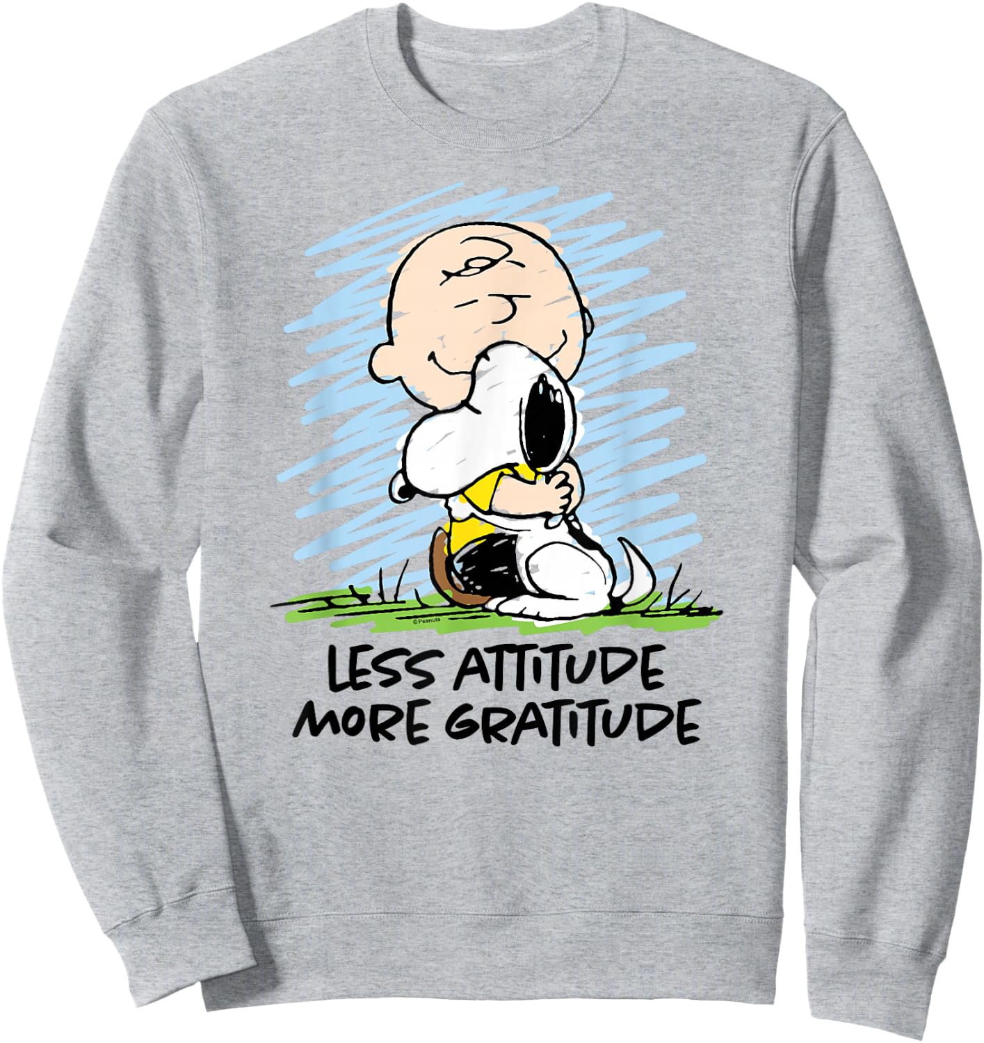 Peanuts - Charlie Brown Snoopy Less Attitude More Gratitude Sweatshirt - Sweatshirt | Ash
