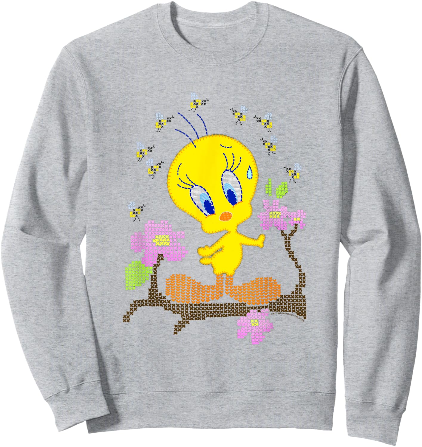 WB100 Looney Tunes Tweety Bird Easter Floral Stitch Sweatshirt - Sweatshirt | Ash