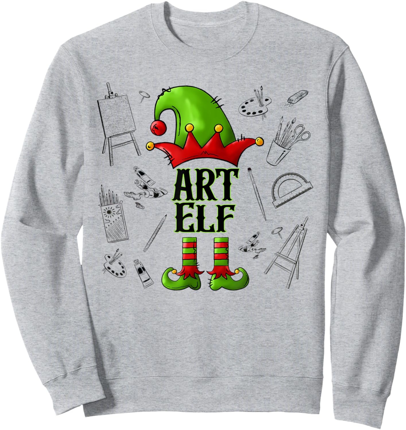 Art Elf Christmas Pajama Merry Christmas Art Teacher Women Kids Sweatshirt - Sweatshirt | Ash