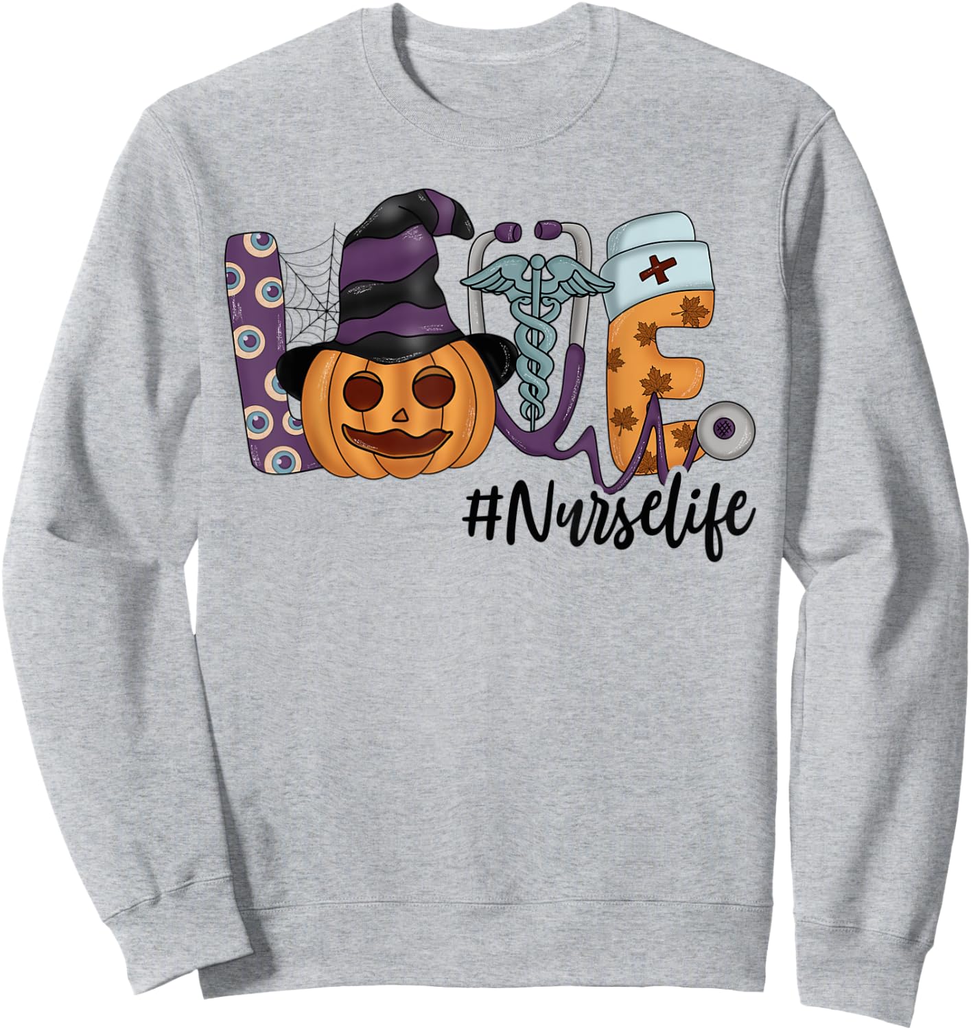Halloween Love Nurse Stethoscope Pumpkin Health Worker Sweatshirt - Sweatshirt | Ash