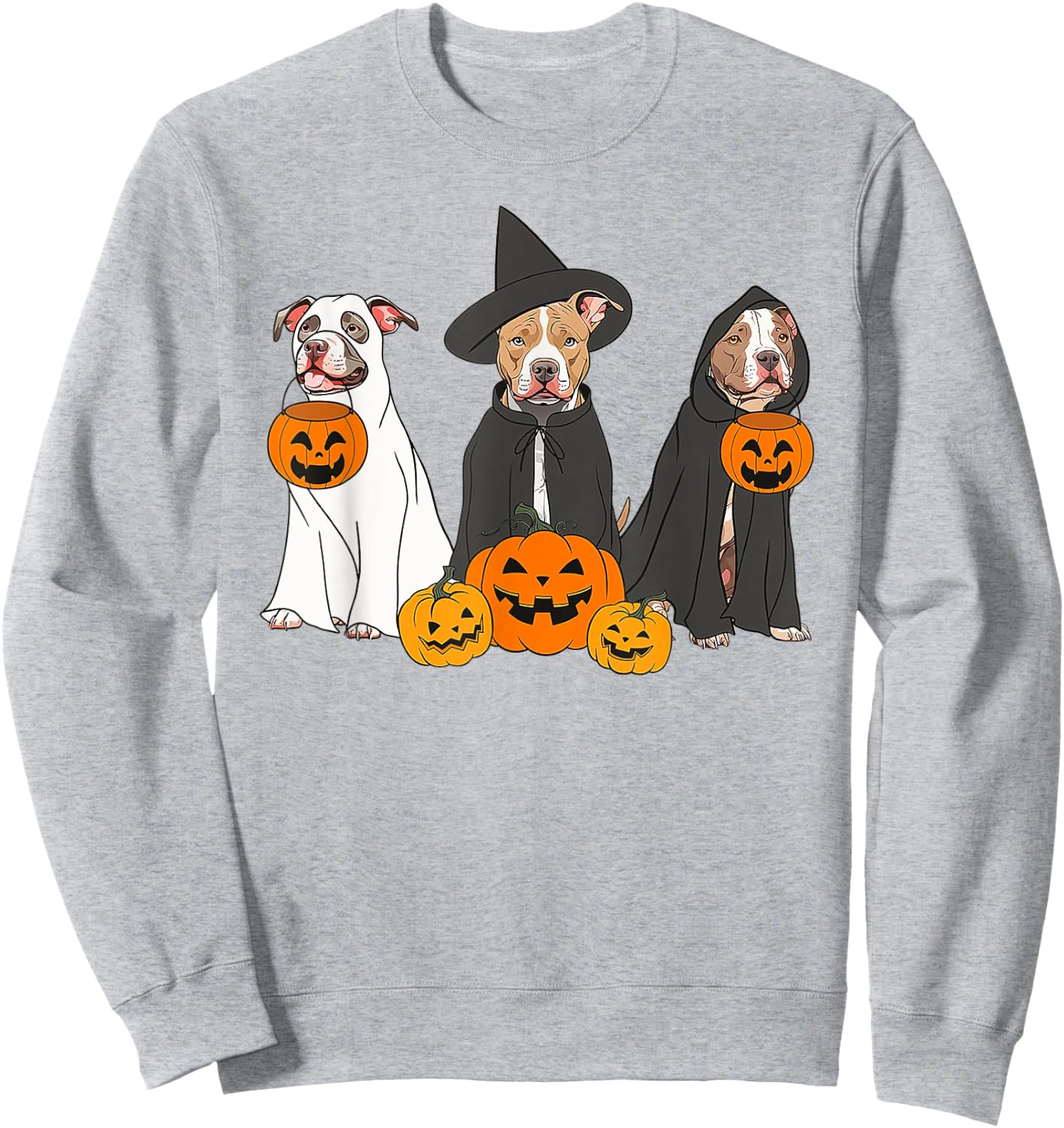 Ghost And Witch Pit Bull Funny Pit Bull Ghost Halloween Sweatshirt - Sweatshirt | Ash