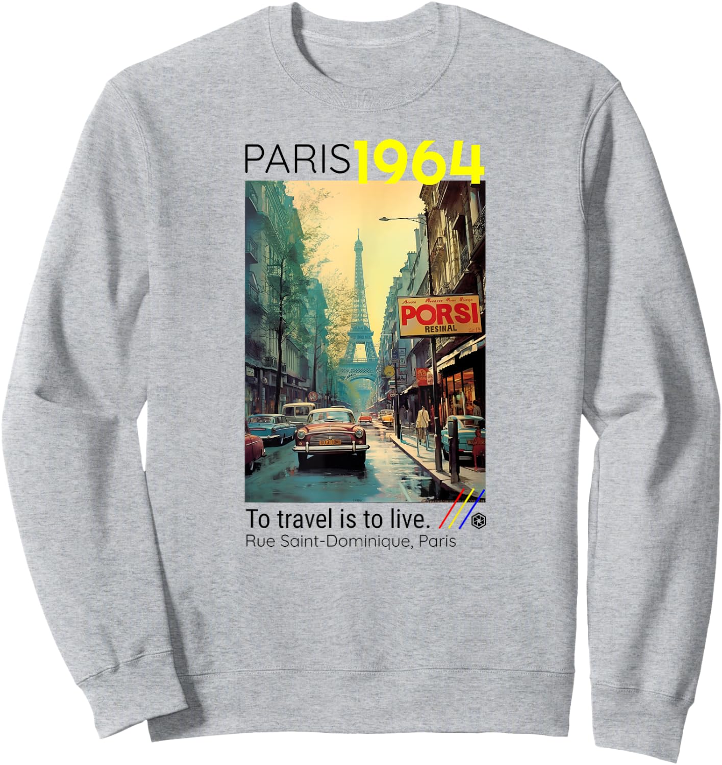 Classic Paris France Travel Lover Poster Style Eiffel Tower Sweatshirt - Sweatshirt | Ash