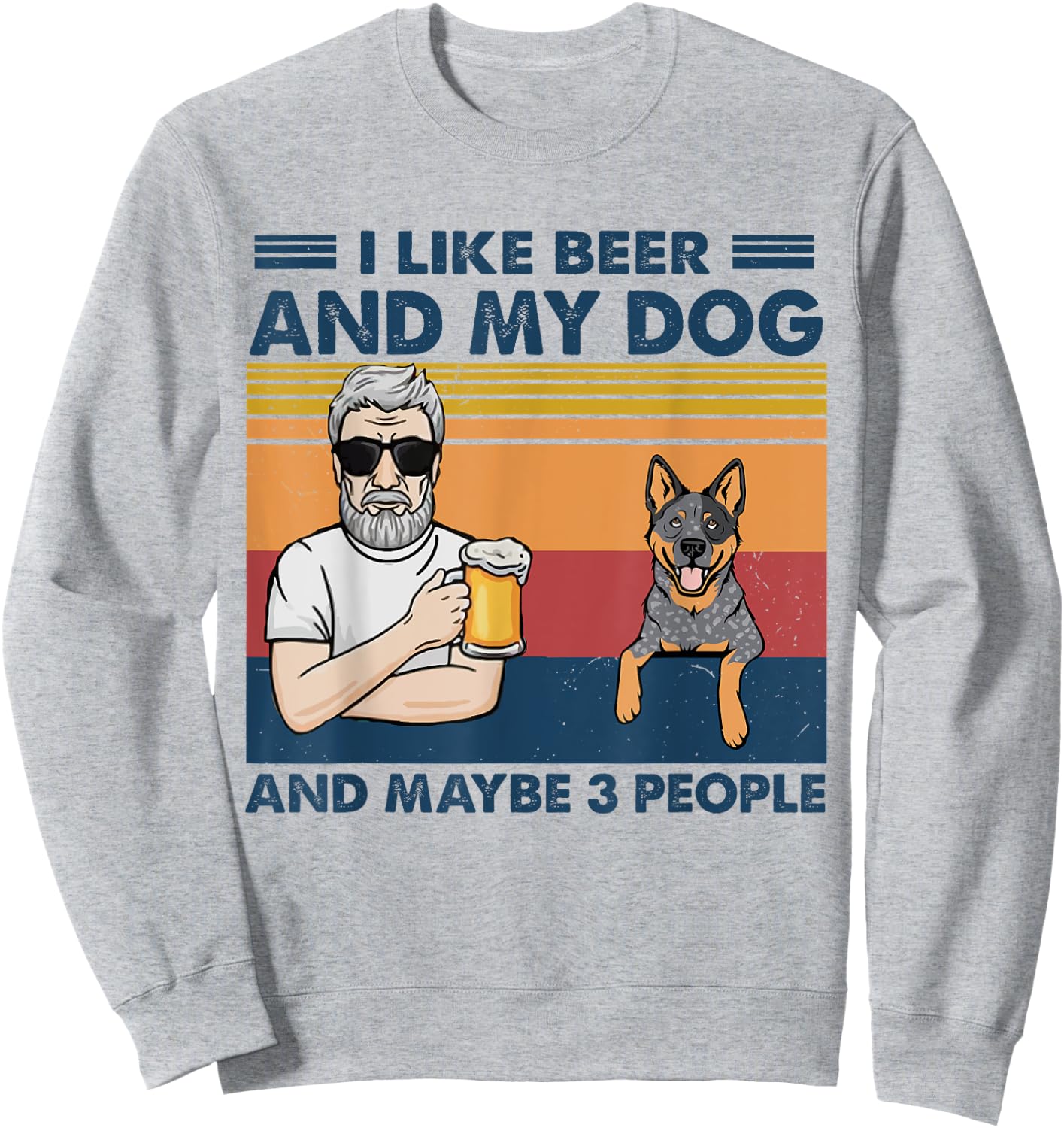 I Like Beer And My Dog Blue Heeler Australian Cattle Grandpa Sweatshirt - Sweatshirt | Ash