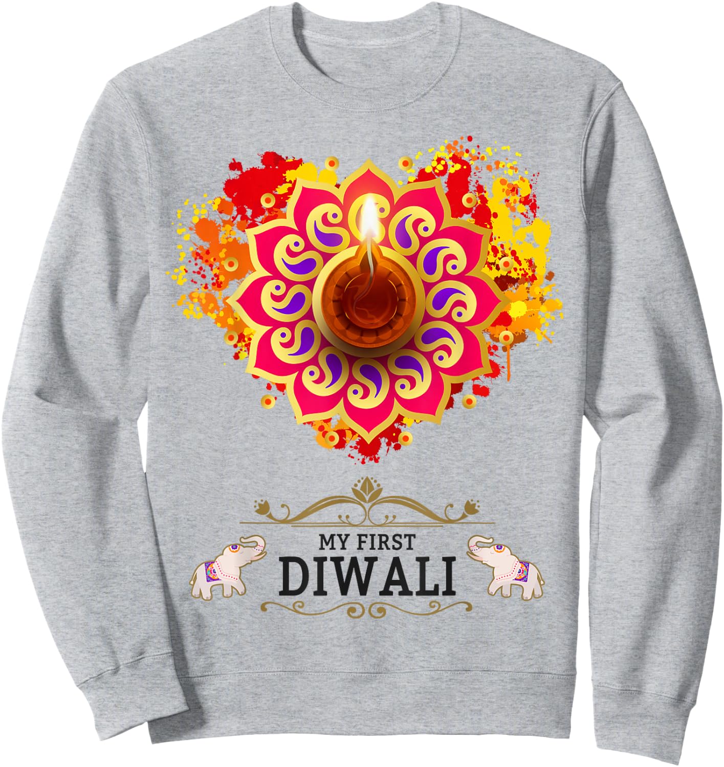 My First Diwali Festival Idea Kids & Hindu Elephant Diwali Sweatshirt - Sweatshirt | Ash