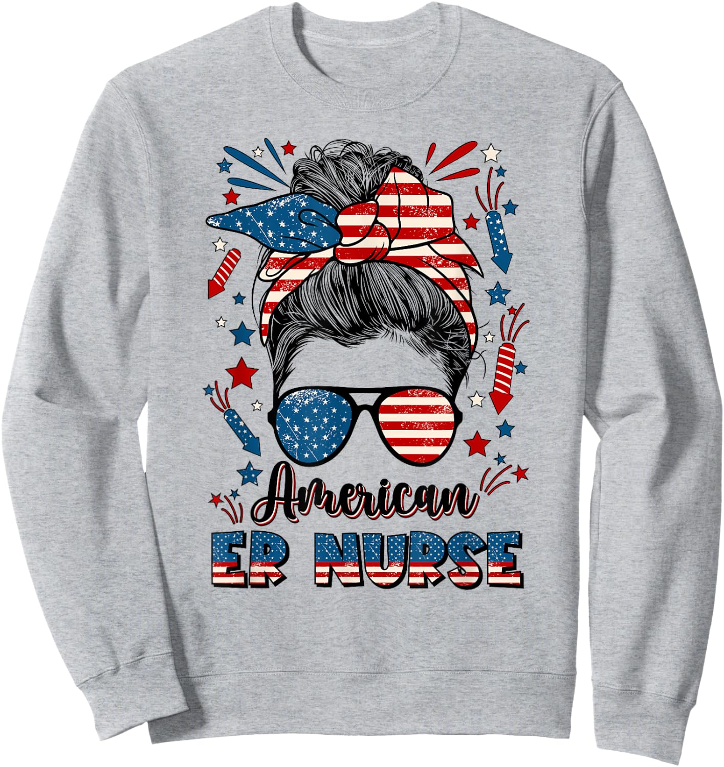 4th Of July Emergency Nurse American Flag ER Nurse Sweatshirt - Sweatshirt | Ash