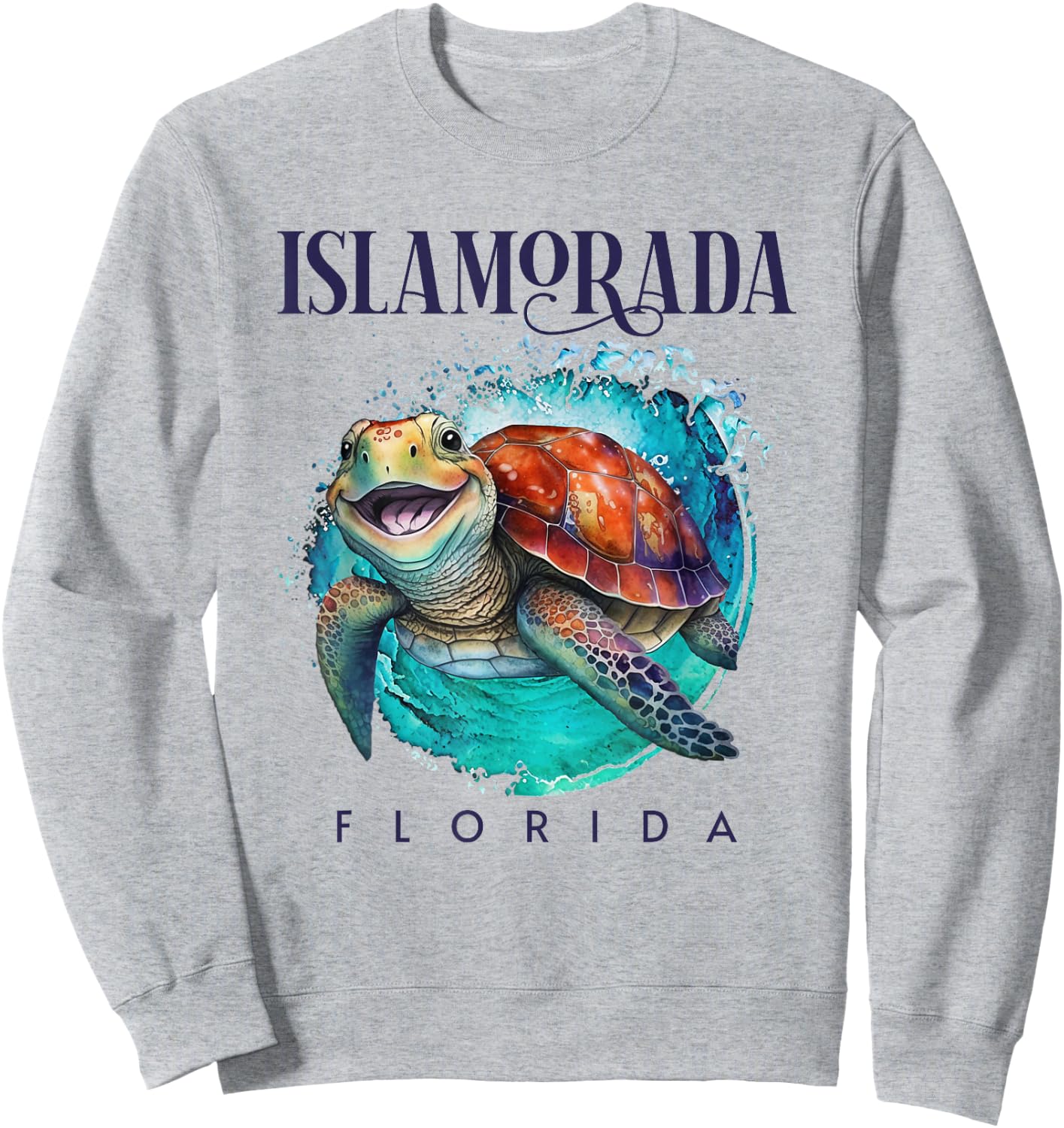 Islamorada Florida Watercolor Happy Sea Turtle Sweatshirt - Sweatshirt | Ash
