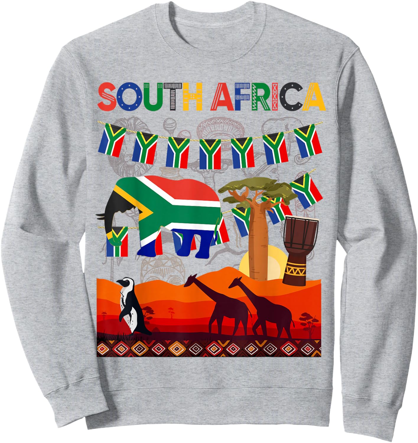 South Africa Ideas Kids With Elephant & South African Flag Sweatshirt - Sweatshirt | Ash