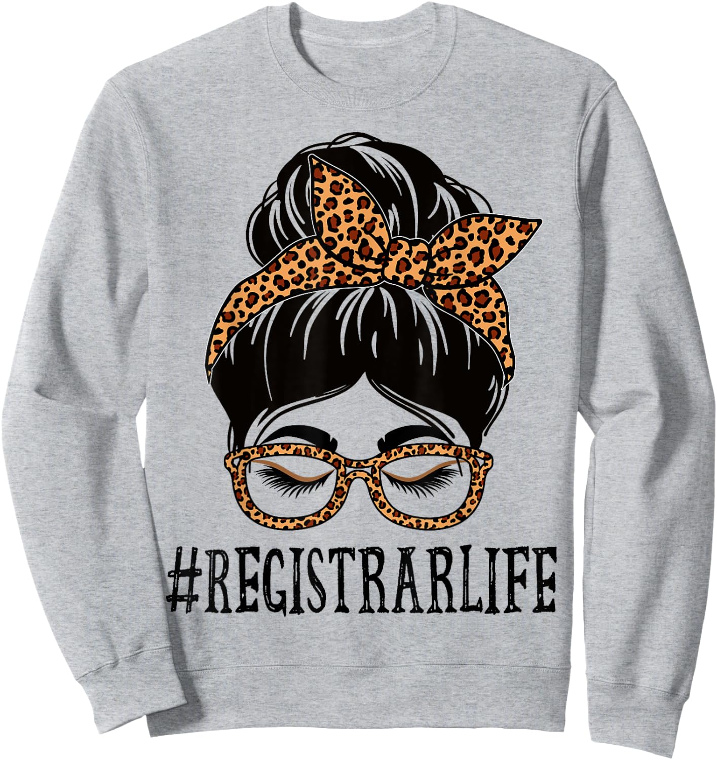 Registrar Leopard Messy Bun Women Back To School Sweatshirt - Sweatshirt | Ash