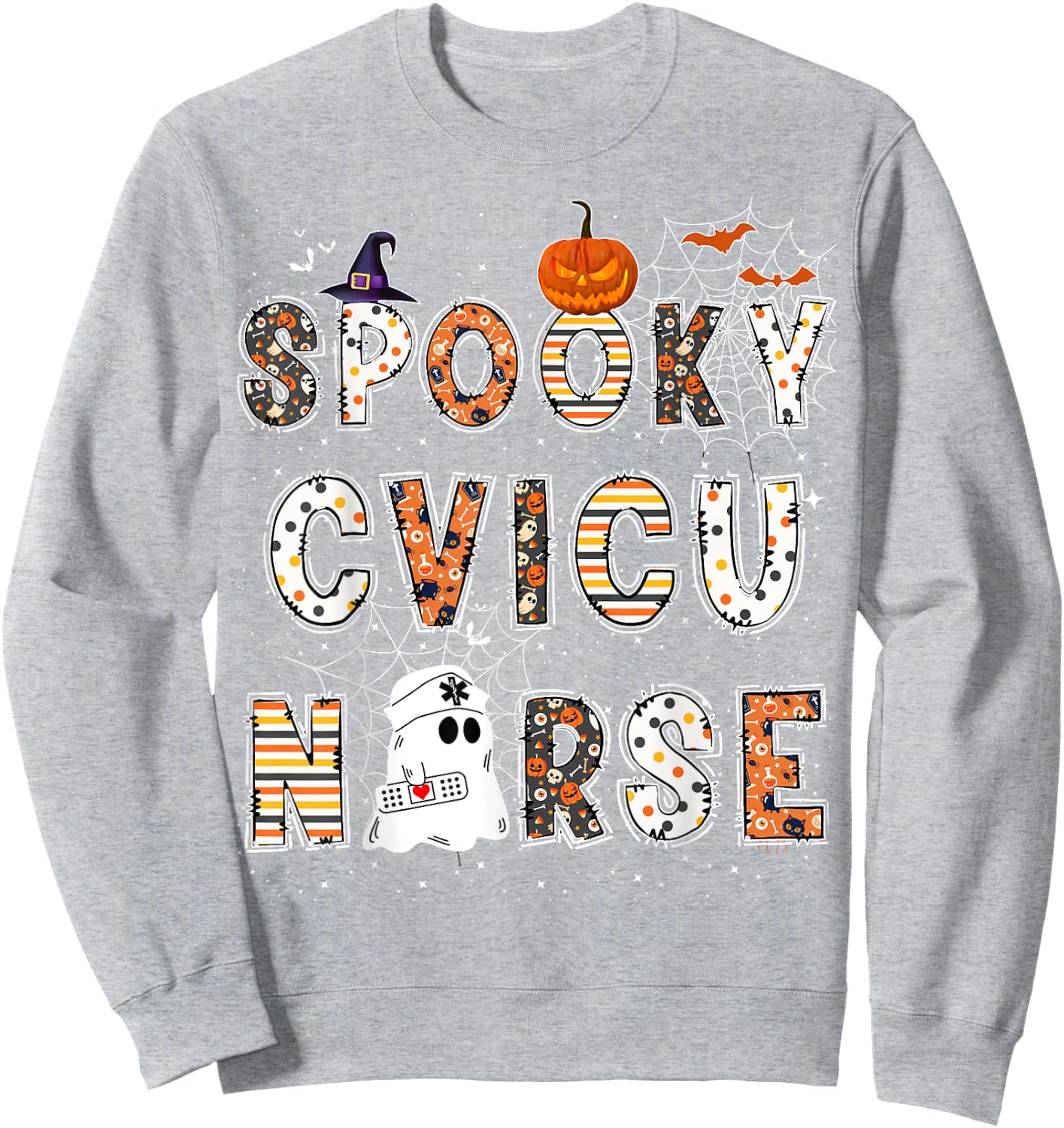 Spooky CVICU Nurse Halloween Costume Cardiovascular Nurse Sweatshirt - Sweatshirt | Ash