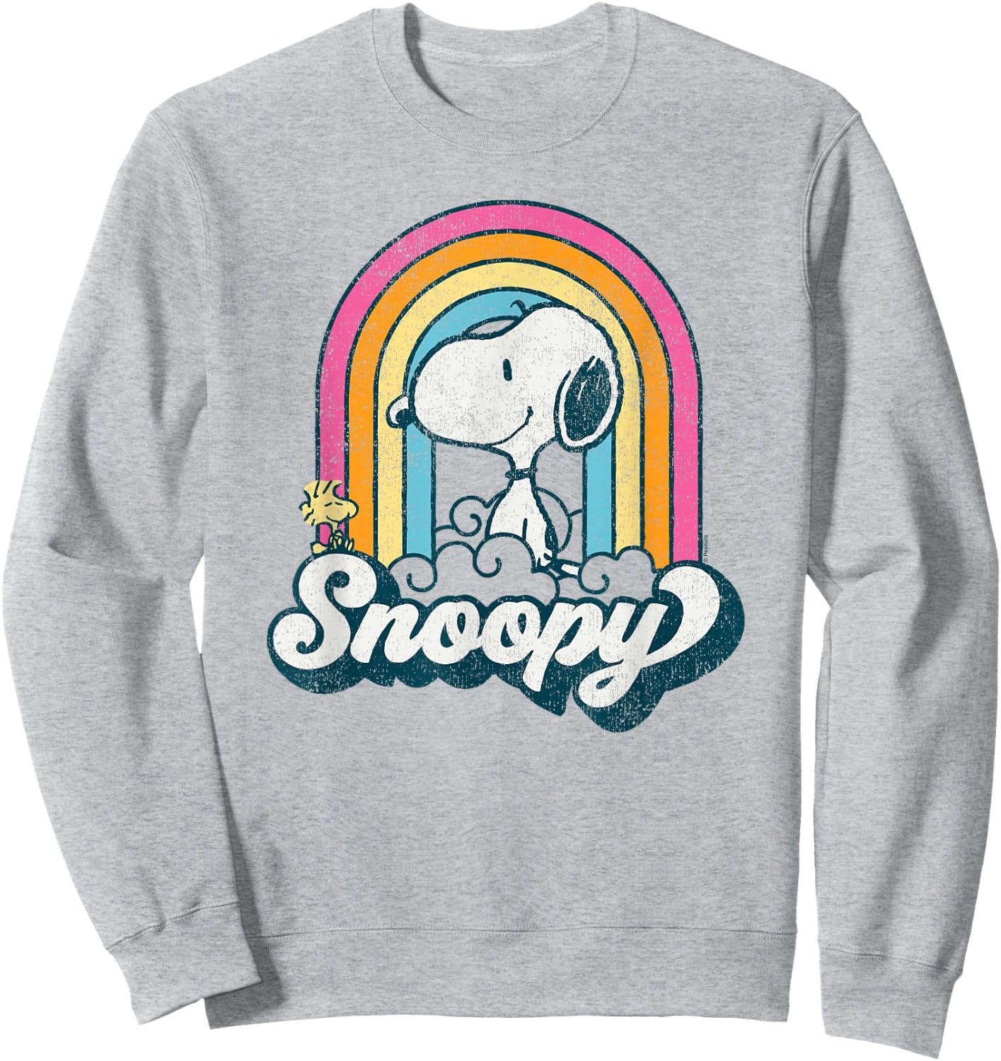 Peanuts - Snoopy Woodstock Retro Rainbow Cloud Sweatshirt - Sweatshirt | Ash