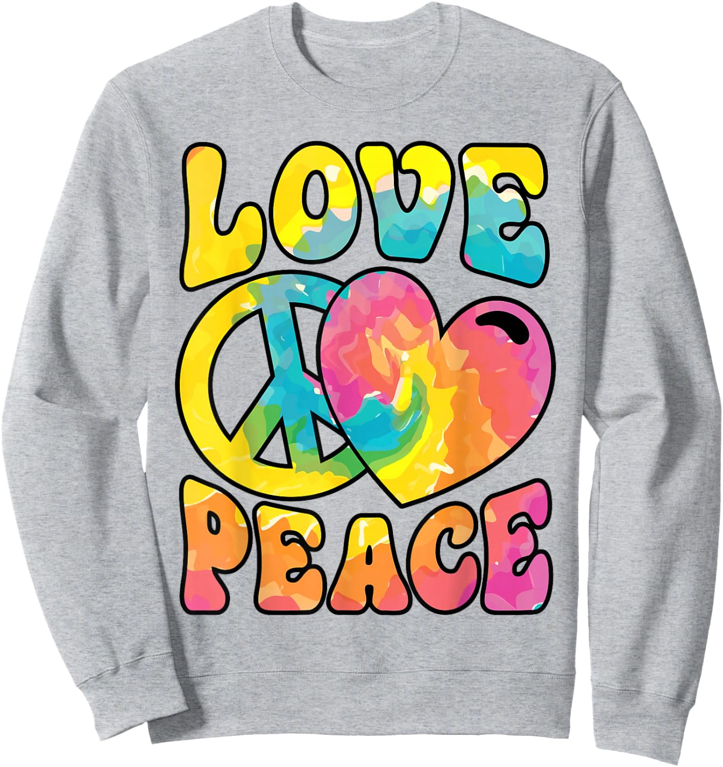 Hippie Women Men Love Peace Sign Heart Tie Dye Retro Groovy Sweatshirt - Sweatshirt | Ash