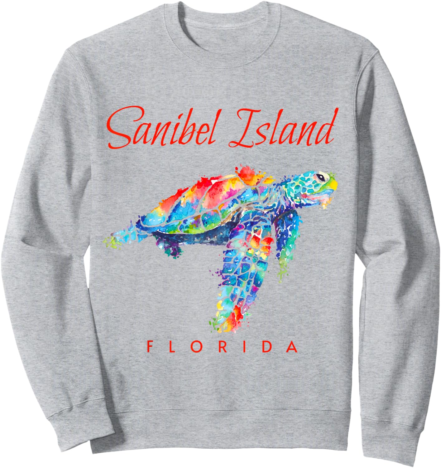 Sanibel Island Florida Watercolor Sea Turtle Sweatshirt - Sweatshirt | Ash