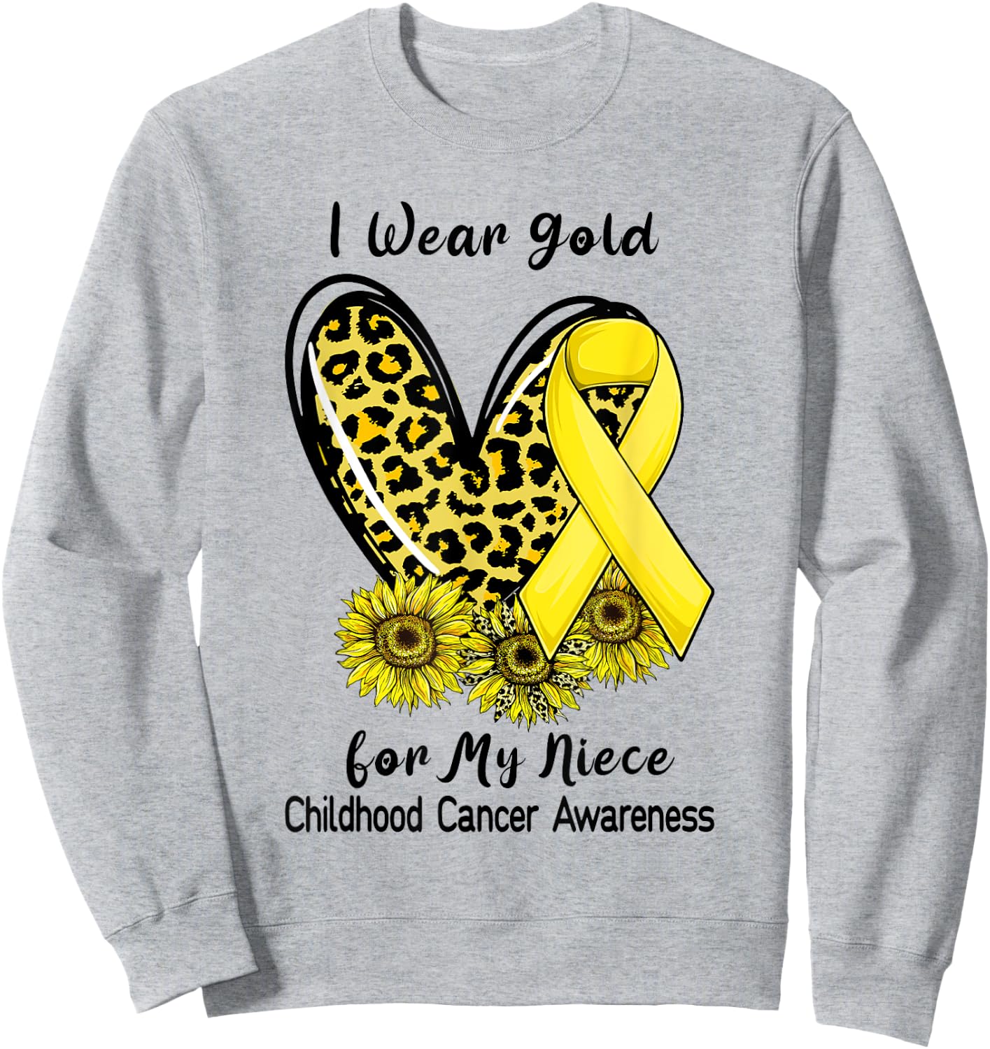 I Wear Gold For My Niece Childhood Cancer Leopard Heart Sweatshirt - Sweatshirt | Ash