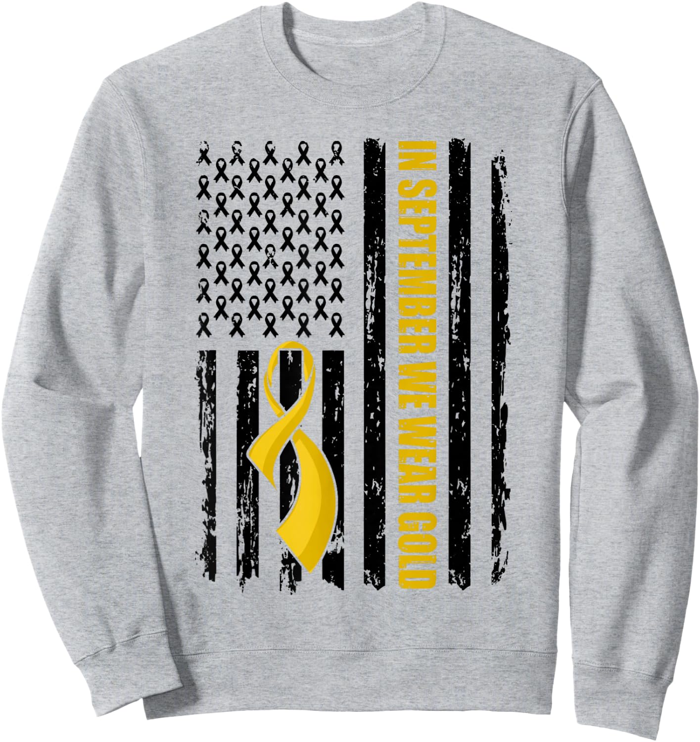 In September We Wear Gold Flag Childhood Cancer Awareness Sweatshirt - Sweatshirt | Ash