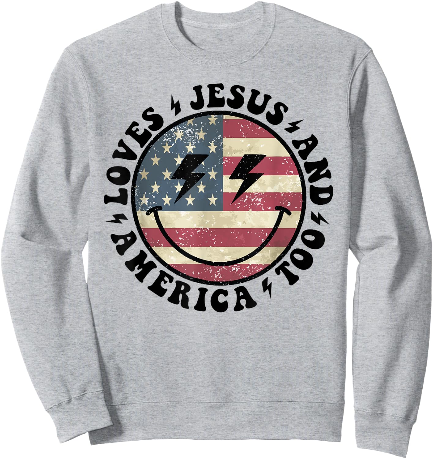 Loves Jesus and America Too God Christian 4th of July retro Sweatshirt - Sweatshirt | Ash