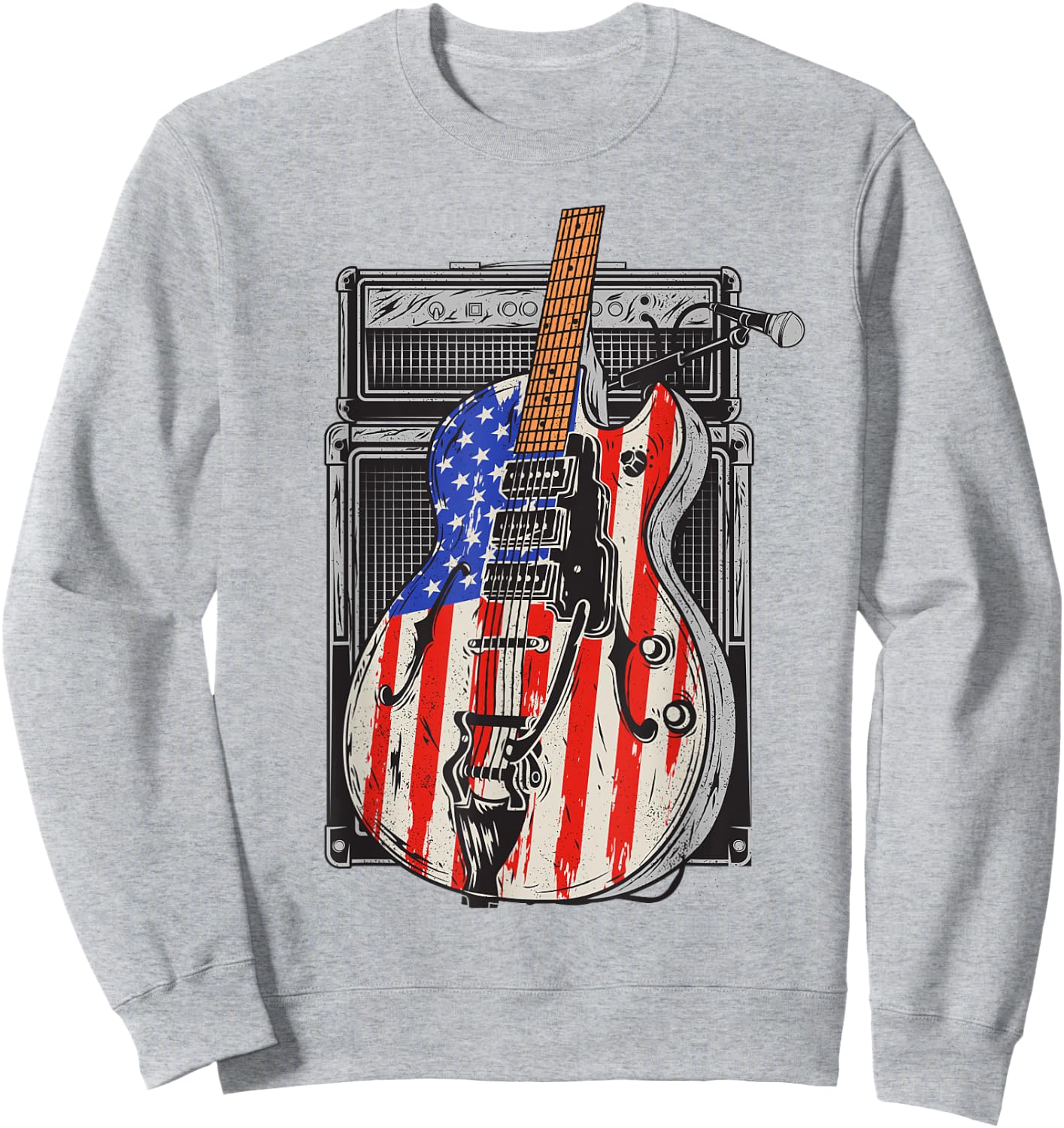 American Flag Guitar 4th of July Guitarist USA Country Music Sweatshirt - Sweatshirt | Ash