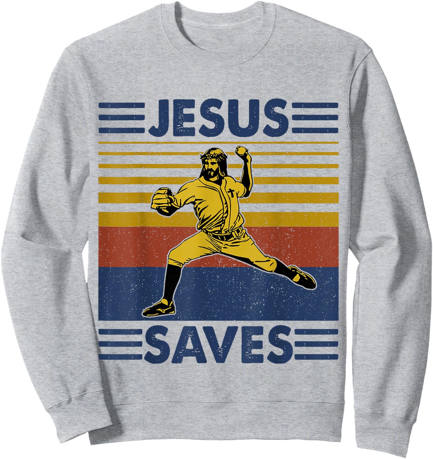 Jesus Save Funny Jesus Playing Baseball Sweatshirt - Sweatshirt | Ash