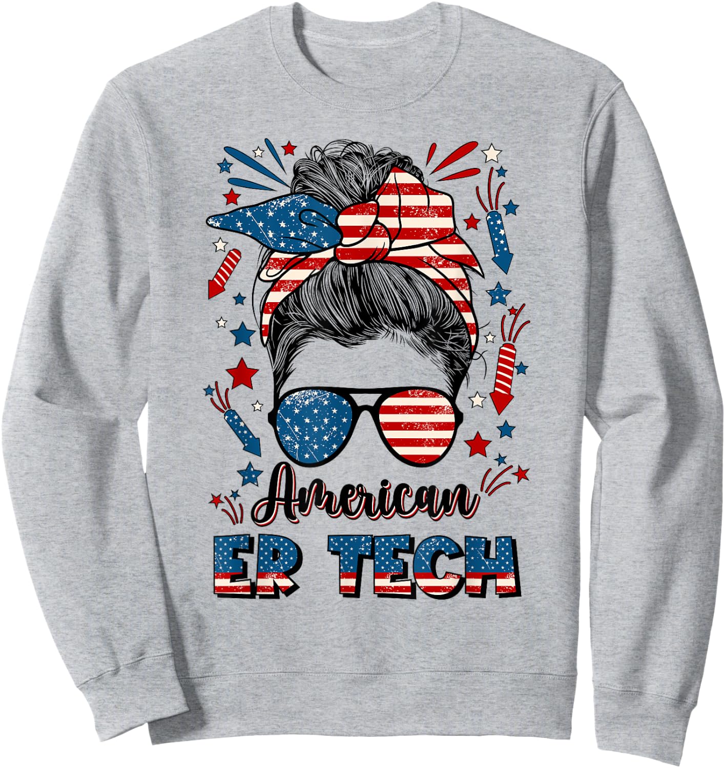 4th Of July ER Tech American Flag Emergency Room Technician Women Men Sweatshirt - Sweatshirt | Ash