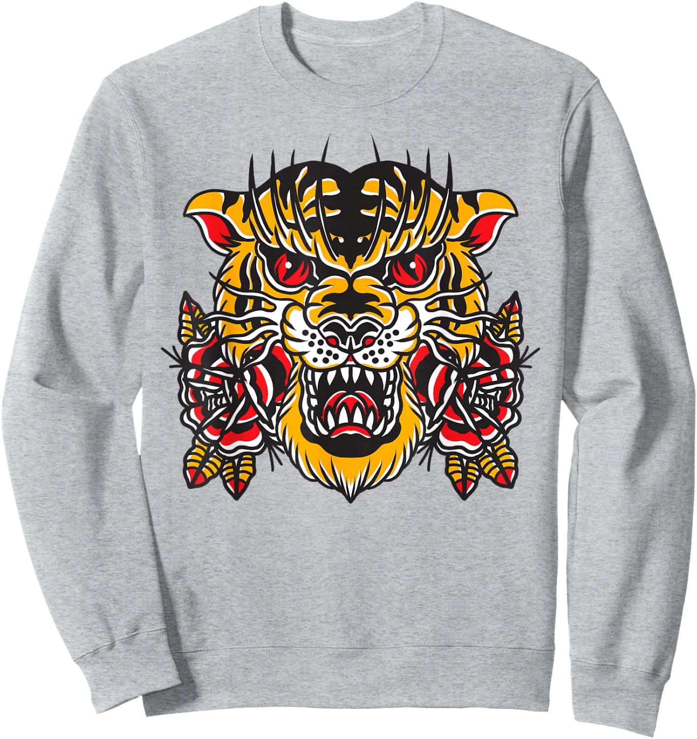 American Traditional Tattoo Flash Tiger Flower Old School Sweatshirt - Sweatshirt | Ash
