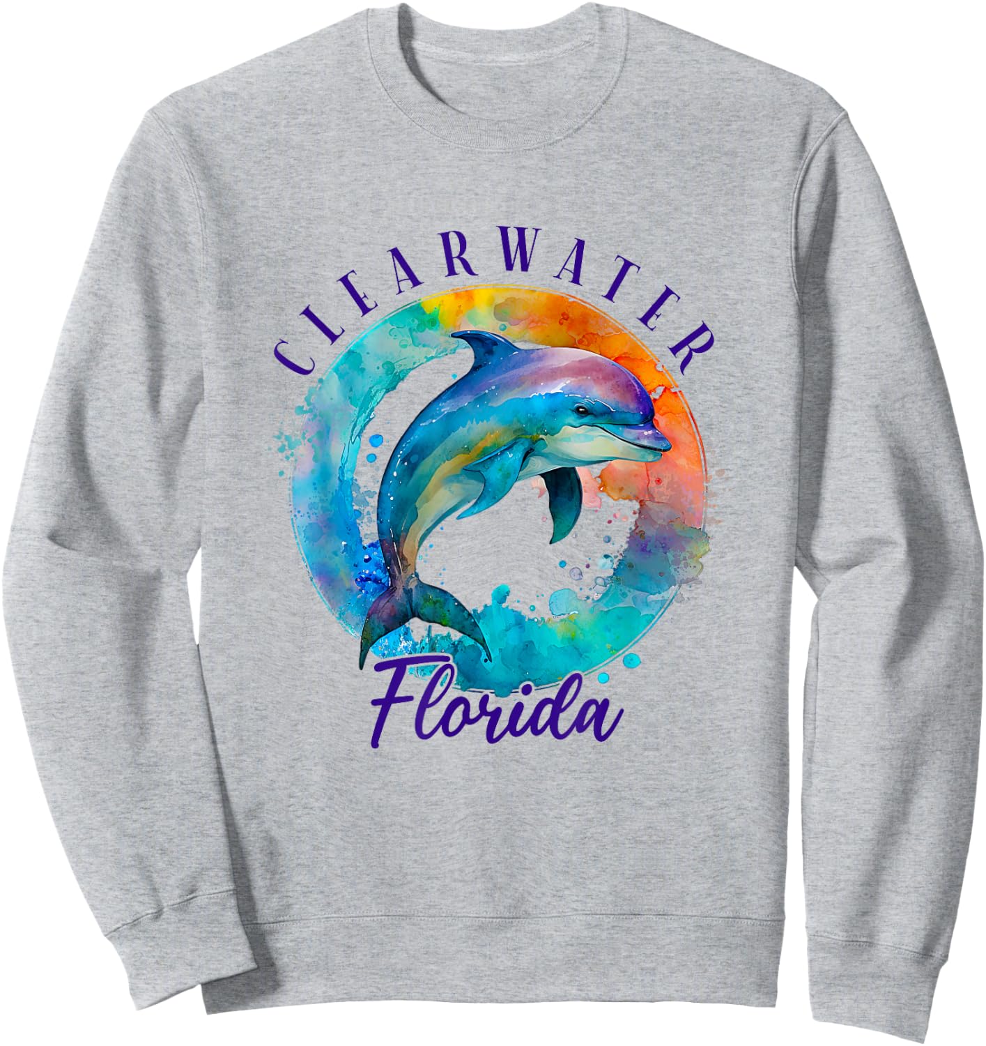 Clearwater Florida Happy Watercolor Dolphin Sweatshirt - Sweatshirt | Ash
