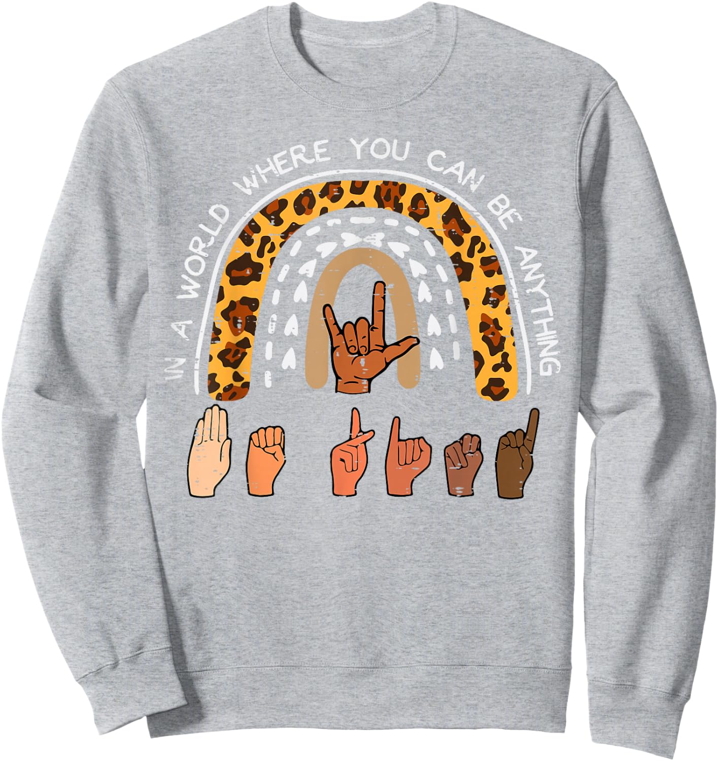 Kind Sign Language ASL Rainbow Black Orange Unity Day Kids Sweatshirt - Sweatshirt | Ash