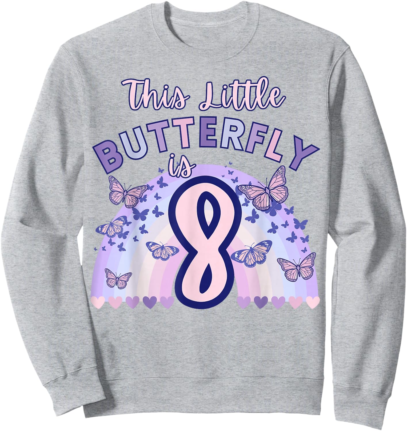 8th Birthday Butterfly Eight Years Old Pastel Purple Pink Sweatshirt - Sweatshirt | Ash