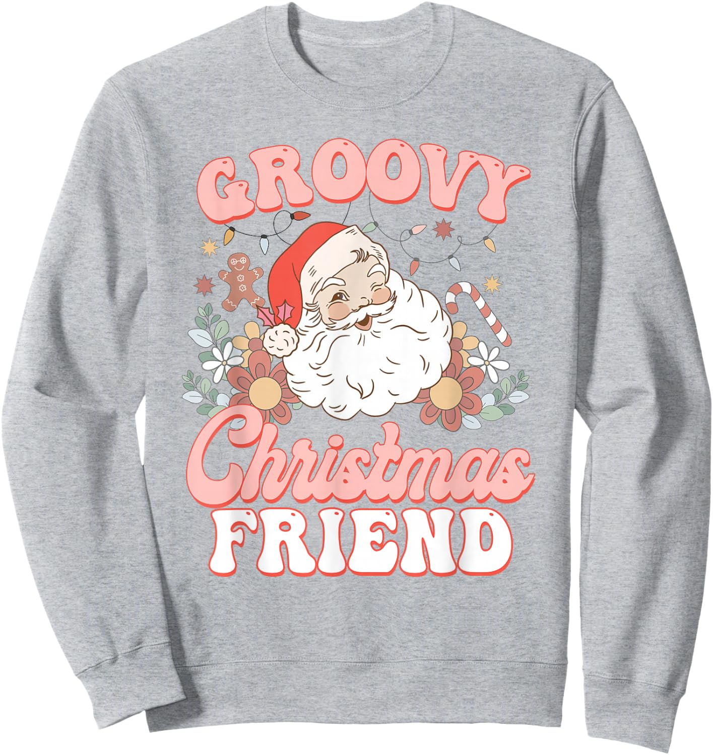 Friend Groovy Christmas Pink Vintage Santa Retro Family Sweatshirt - Sweatshirt | Ash