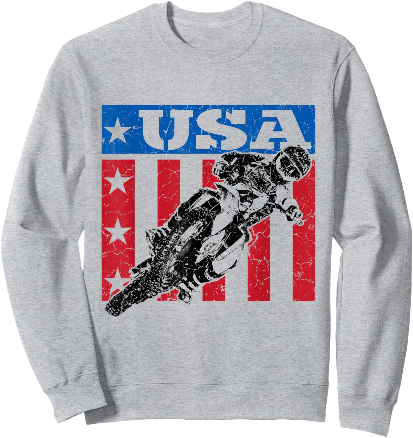 USA Dirt Bike 4th of July Motocross American Flag MX Racing Sweatshirt - Sweatshirt | Ash