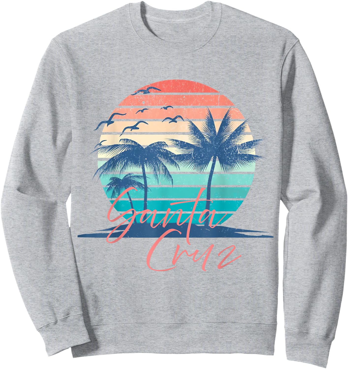 Santa Cruz Vintage Summer Vibes Beach Sunset Retro Palm Tree Men Women Kids Sweatshirt - Sweatshirt | Ash