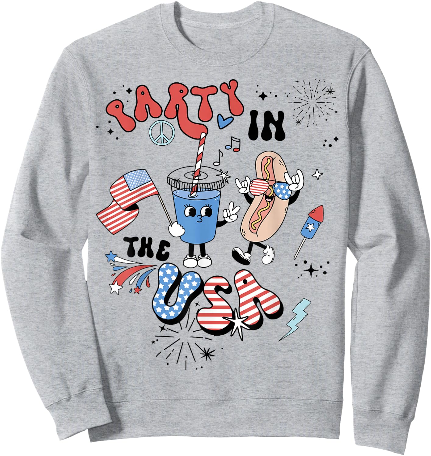 Retro Party In The USA Flag Groovy 4th Of July Patriotic Sweatshirt - Sweatshirt | Ash