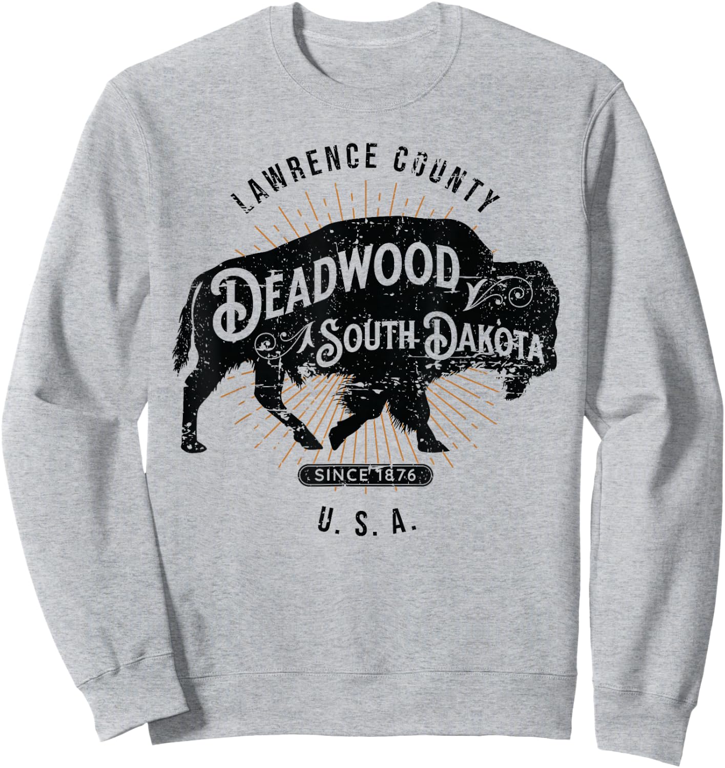 Deadwood South Dakota USA Distressed Bison Design Souvenir Sweatshirt - Sweatshirt | Ash