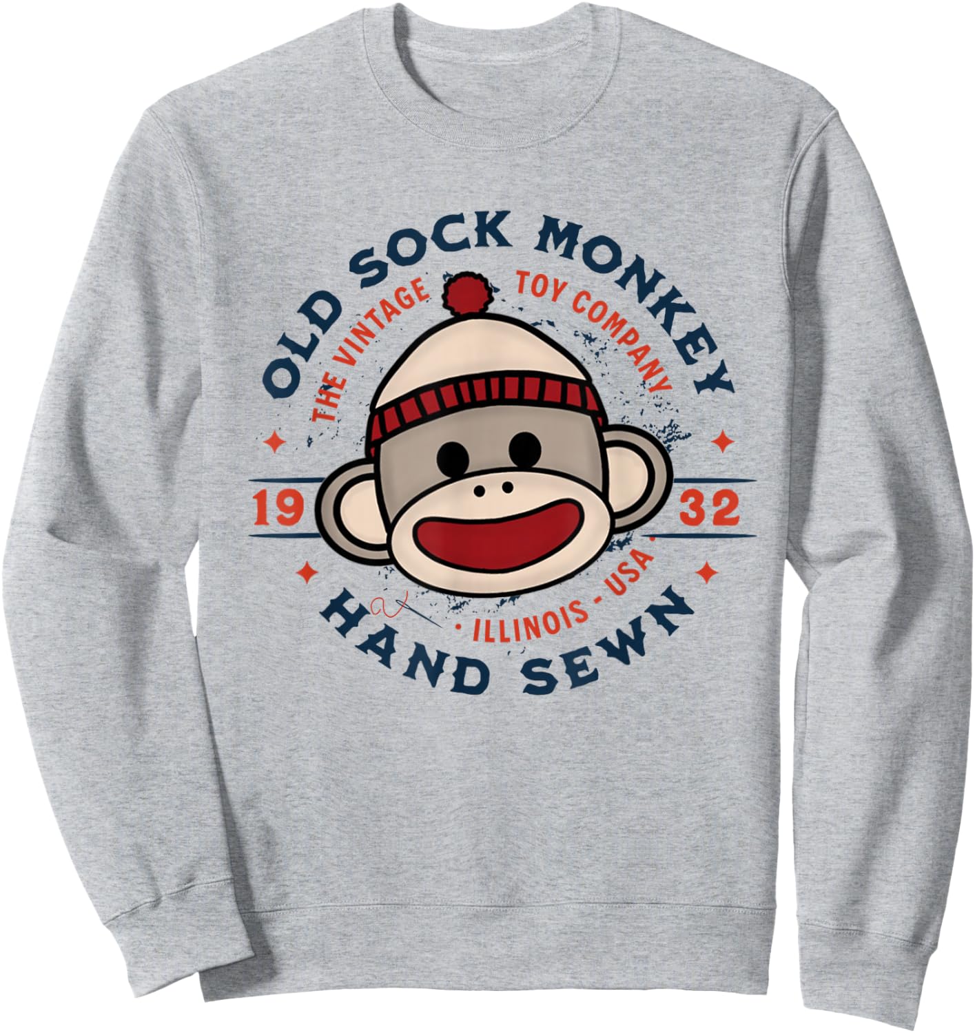 Old Sock Monkey Vintage Toy Company Logo Sock Monkey Sweatshirt - Sweatshirt | Ash
