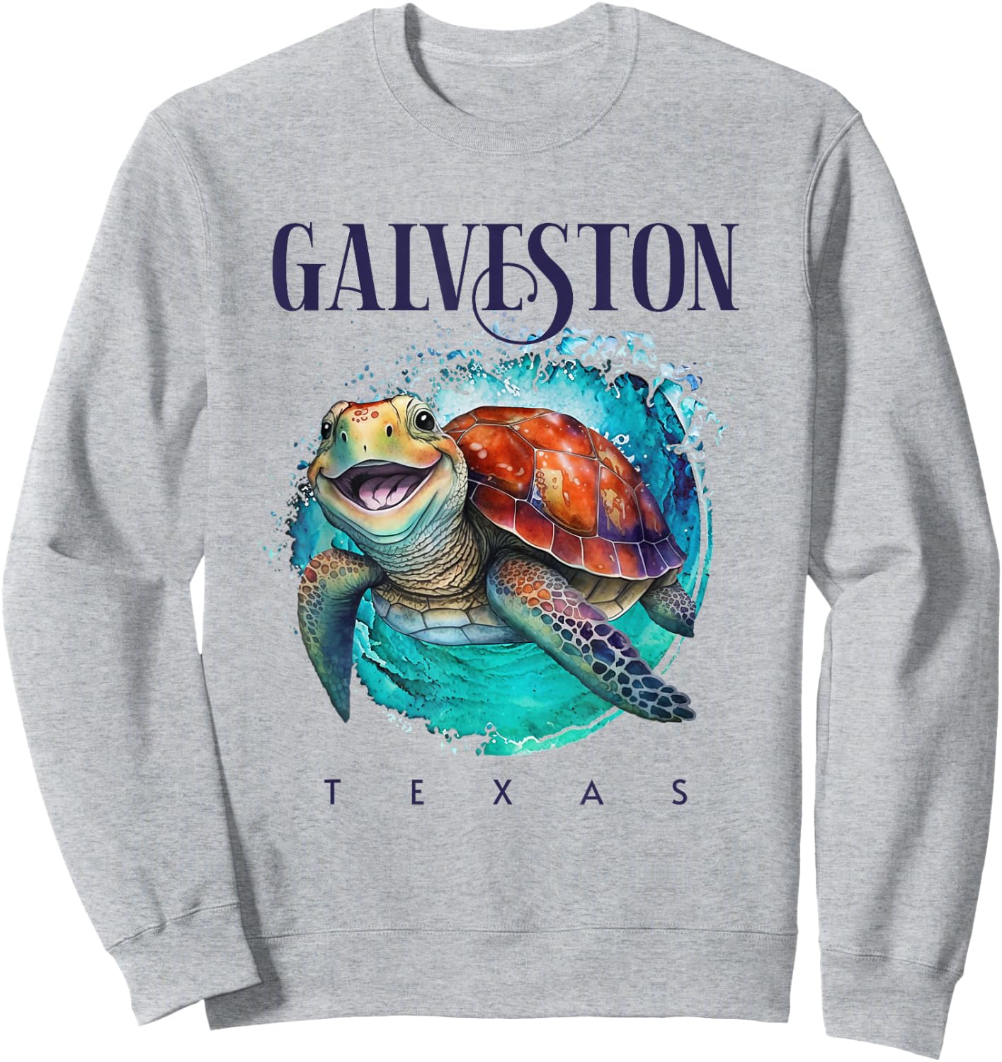 Galveston Texas Watercolor Happy Sea Turtle Sweatshirt - Sweatshirt | Ash