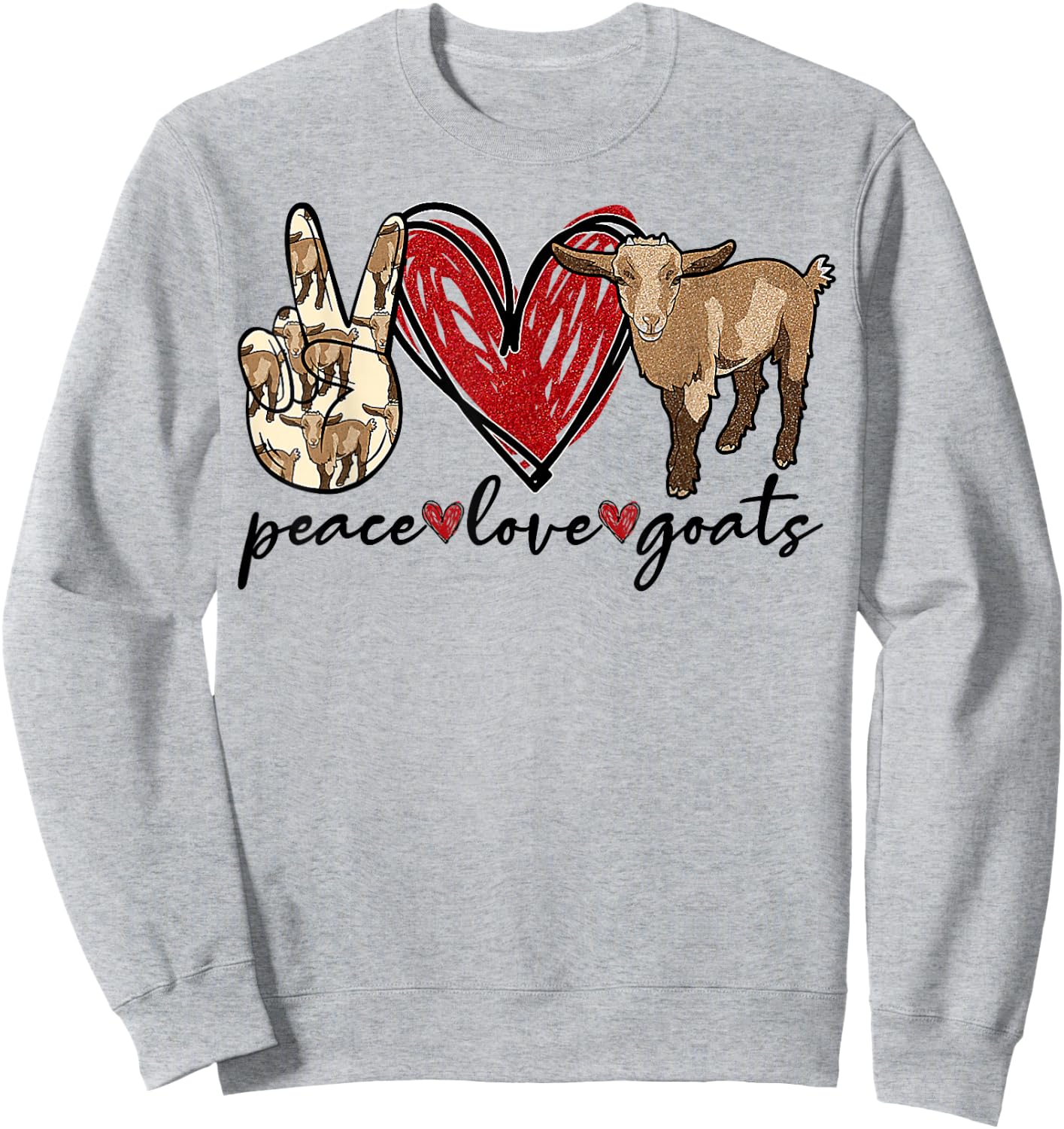 Peace Love Goats Farmer Goat Animal Lover Sweatshirt - Sweatshirt | Ash
