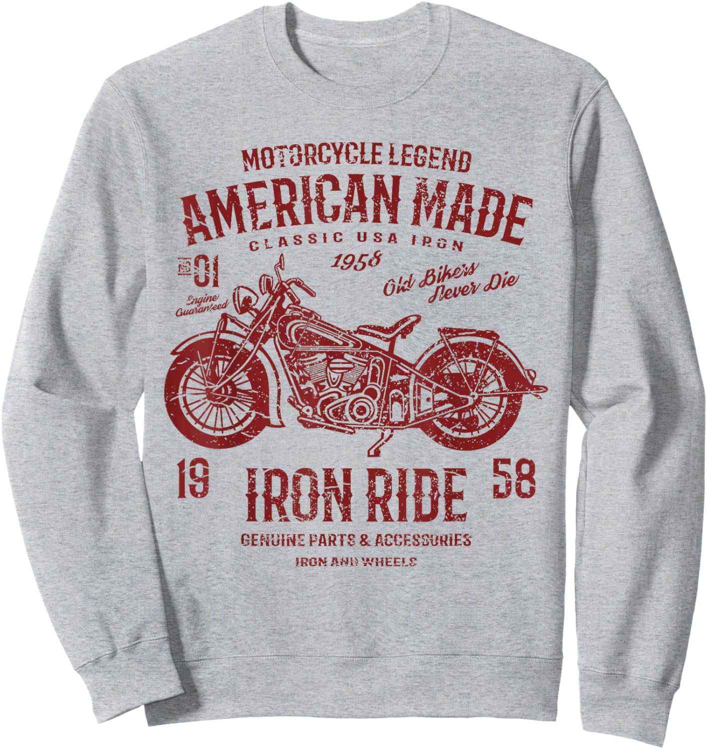 Retro American Vintage Style Motorcycle Distressed Design Sweatshirt - Sweatshirt | Ash