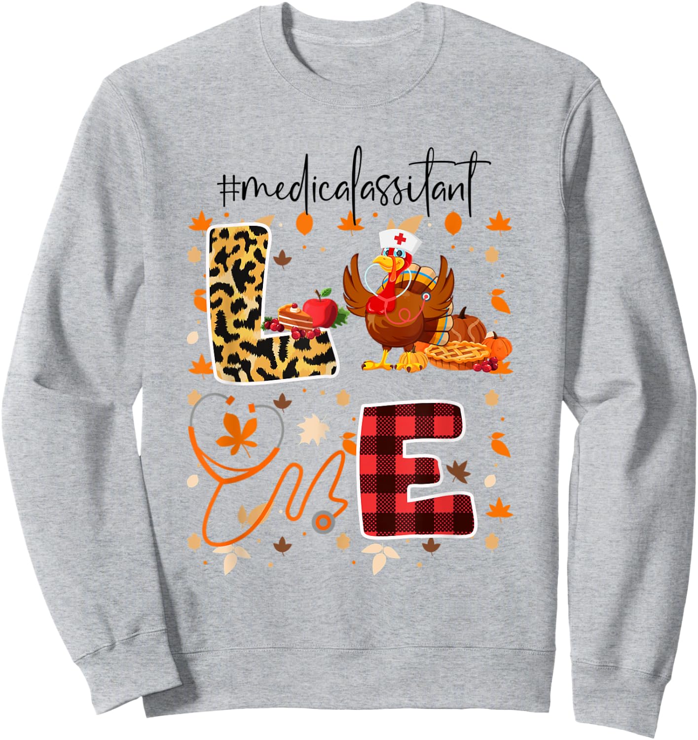 Funny Cute Medical Assistant Thanksgiving Day Leopard Turkey Sweatshirt - Sweatshirt | Ash