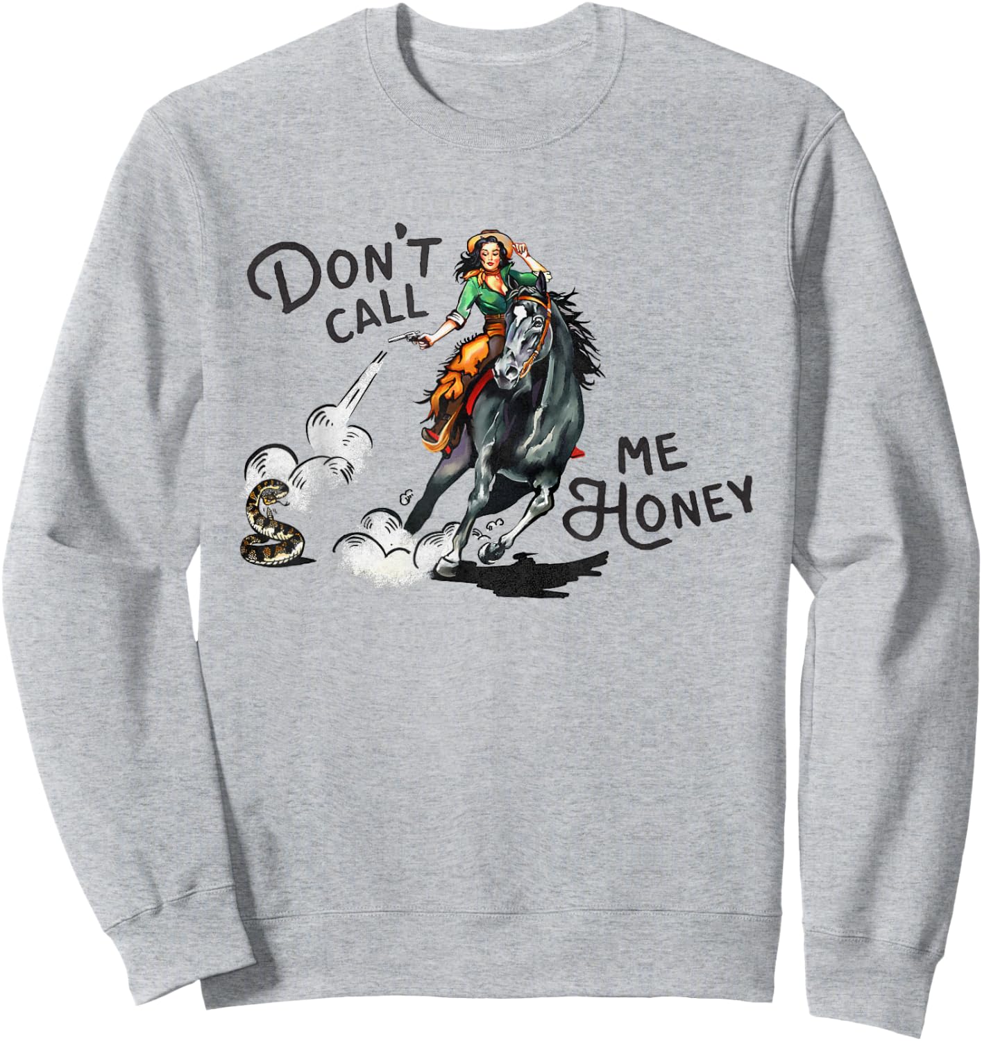 Cool Vintage Wild West Pin Up Girl Cowgirl Cowboy Horseback Sweatshirt - Sweatshirt | Ash