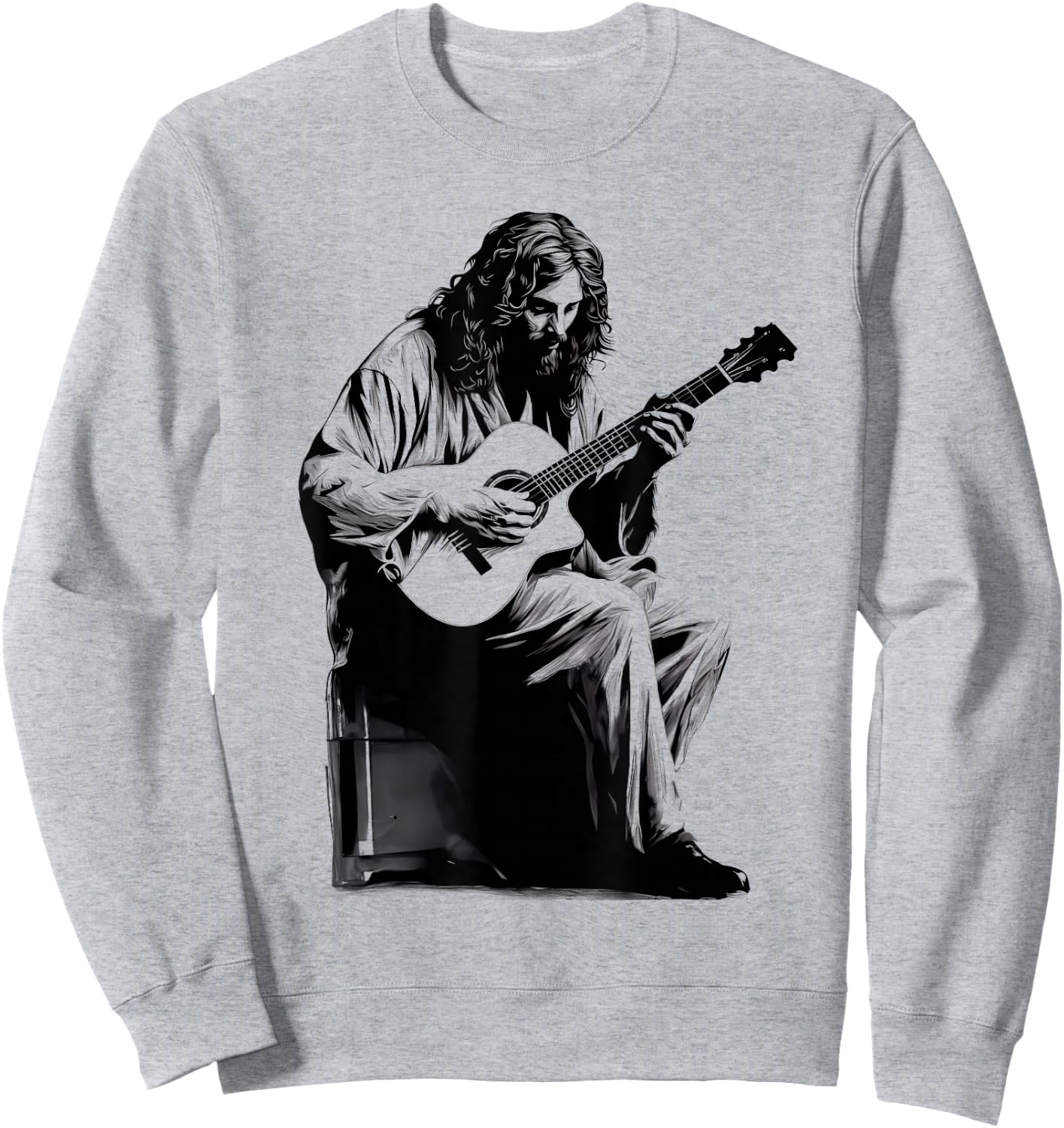 Jesus Playing Acoustic Guitar Vintage Guitarist Music Lovers Sweatshirt - Sweatshirt | Ash