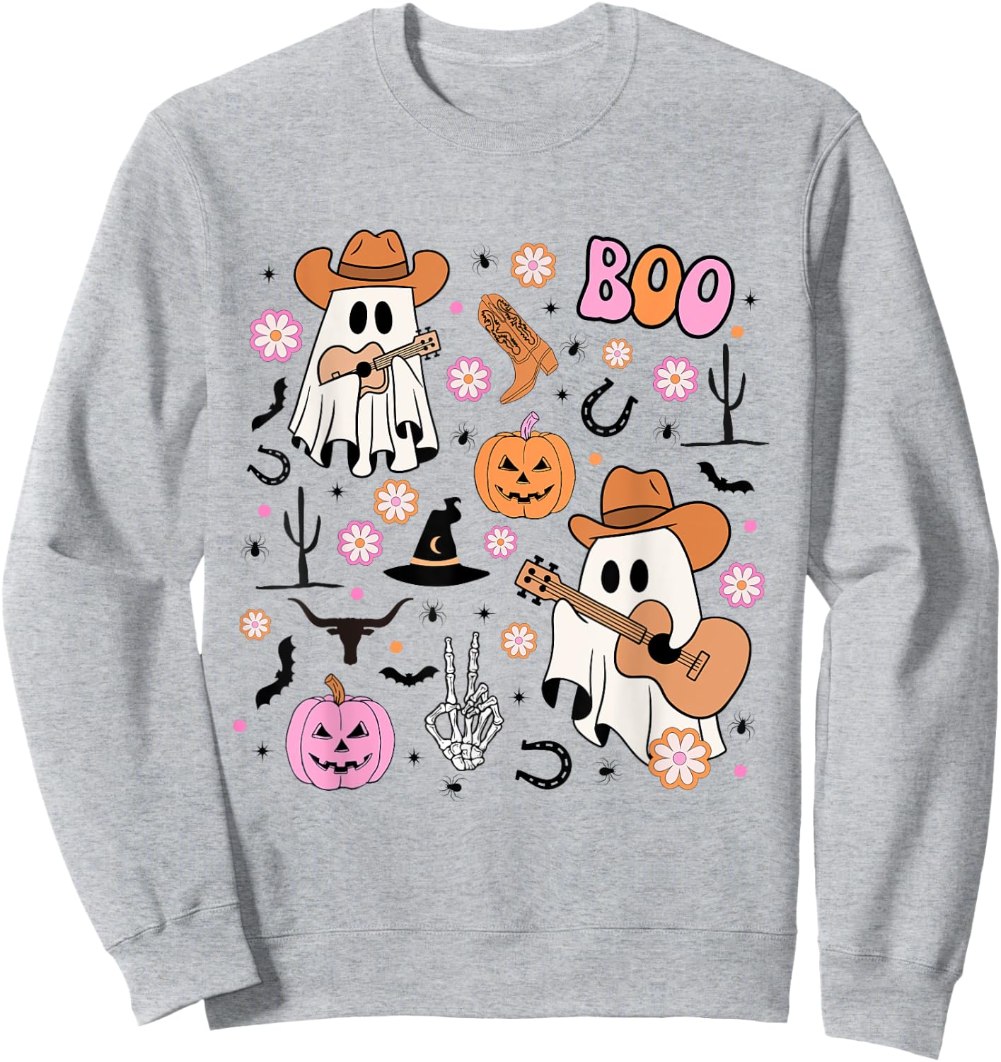 Spooky Ghost Cowboy Cute Halloween Boo Western Retro Pastel Sweatshirt - Sweatshirt | Ash