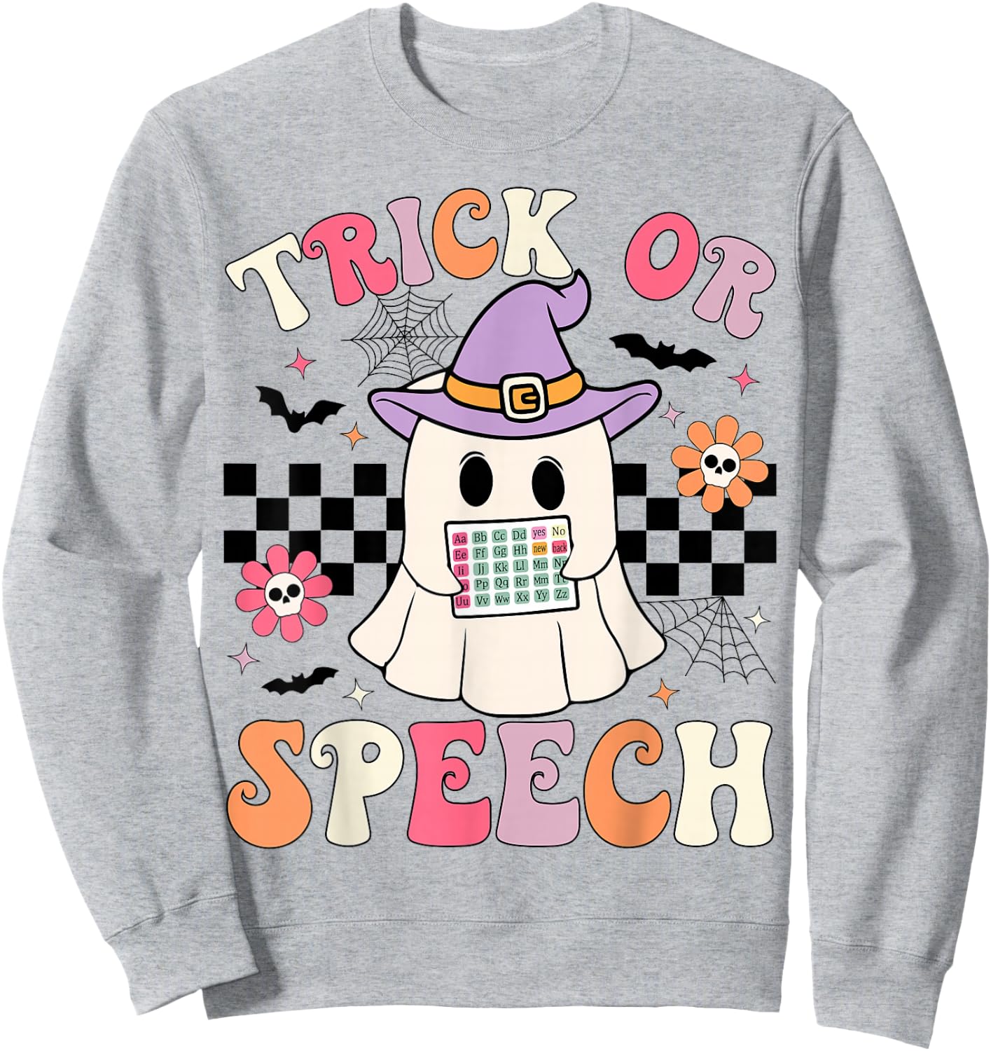Trick or Speech Retro SLP Halloween Speech Therapy Halloween Sweatshirt - Sweatshirt | Ash